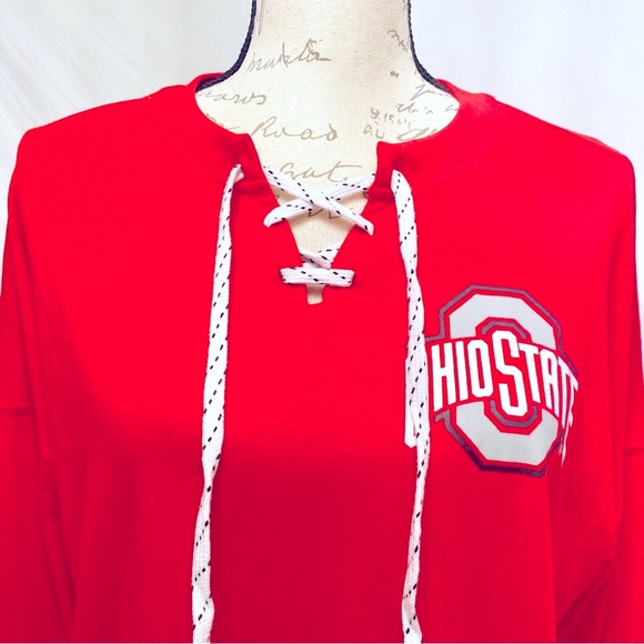 Ohio State Scarlet and Gray Authentic Apparel Lace Up Neck Long Sleeve Shirt S - Picture 6 of 9